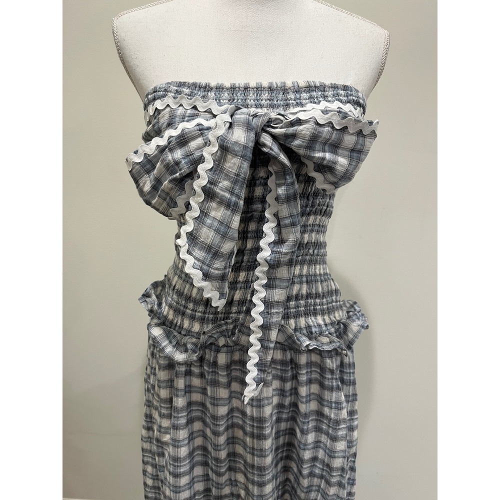 Peppermayo Blue and White Plaid Strapless Maxi Dress - Picture 4 of 10